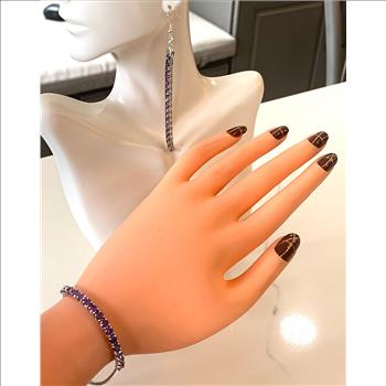 18k Gold Overlay 8.00ctw Amethyst Adjustable Bracelet & Dangle Earrings Set