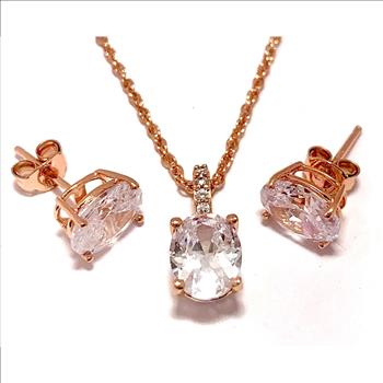 18k Gold Overlay 8.00ctw Diamonique Diamonds Necklace & Earrings Set