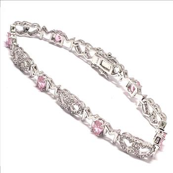 18k Gold Overlay 8.00ctw Pink Topaz & Diamonique Diamond Tennise Bracelet