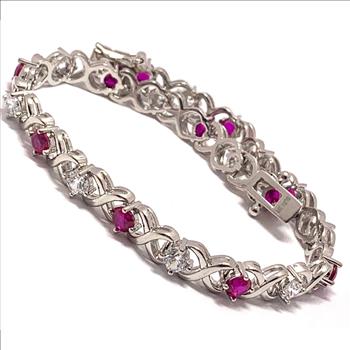 18k Gold Overlay 8.00ctw Ruby & Diamonique Diamond Tennis Bracelet