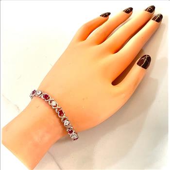 18k Gold Overlay 8.00ctw Ruby & Diamonique Diamond Tennis Bracelet