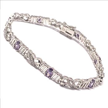 18k Gold Overlay 8.50ctw Amethyst & Diamonique Diamond Tennis Bracelet
