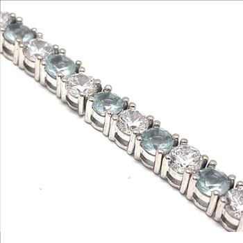 18k Gold Overlay 9.00ctw Blue Topaz & Diamonique Diamond Tennis Bracelet