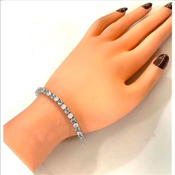 18k Gold Overlay 9.00ctw Blue Topaz & Diamonique Diamond Tennis Bracelet