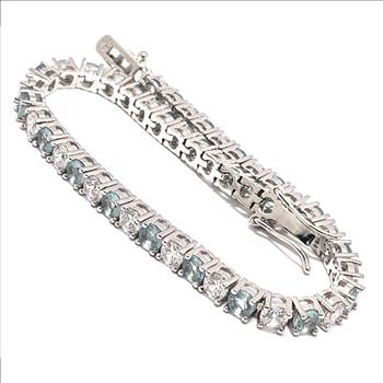 18k Gold Overlay 9.00ctw Blue Topaz & Diamonique Diamond Tennis Bracelet