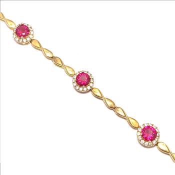 18k Gold Overlay 9.00ctw Ruby & Diamonique Diamond Tennis Bracelet