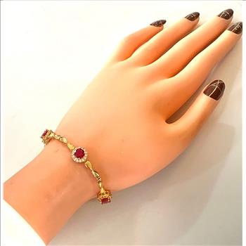 18k Gold Overlay 9.00ctw Ruby & Diamonique Diamond Tennis Bracelet