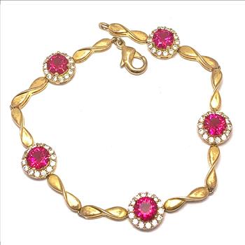 18k Gold Overlay 9.00ctw Ruby & Diamonique Diamond Tennis Bracelet