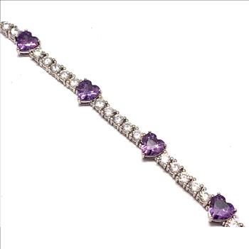 18k Gold Overlay 9.50ctw Amethyst & Diamonique Diamond Tennis Bracelet