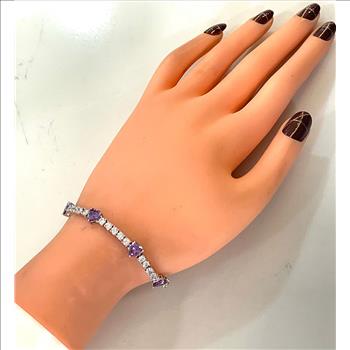 18k Gold Overlay 9.50ctw Amethyst & Diamonique Diamond Tennis Bracelet