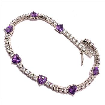 18k Gold Overlay 9.50ctw Amethyst & Diamonique Diamond Tennis Bracelet
