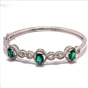 18k Gold Overlay 9.50ctw Emerald & Diamonique Diamond Bangle Bracelet