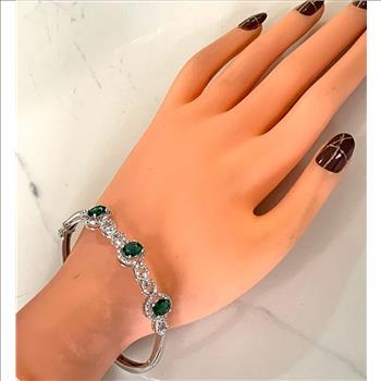 18k Gold Overlay 9.50ctw Emerald & Diamonique Diamond Bangle Bracelet