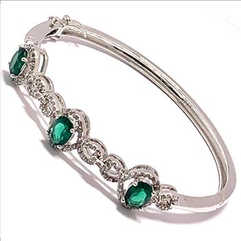 18k Gold Overlay 9.50ctw Emerald & Diamonique Diamond Bangle Bracelet