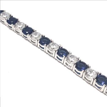 18k Gold Overlay 9.50ctw Sapphire & Diamonique Diamond Tennis Bracelet