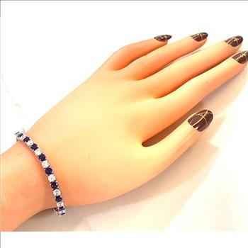 18k Gold Overlay 9.50ctw Sapphire & Diamonique Diamond Tennis Bracelet
