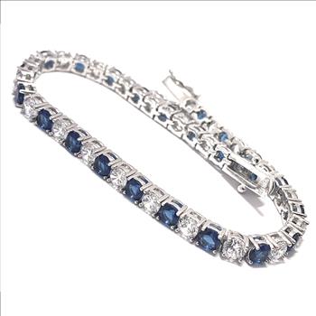 18k Gold Overlay 9.50ctw Sapphire & Diamonique Diamond Tennis Bracelet
