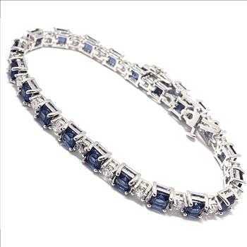 18k Gold Overlay 9.75ctw Sapphire & Diamonique Diamond Tennis Bracelet