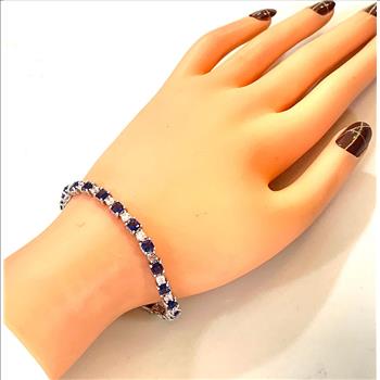 18k Gold Overlay 9.75ctw Sapphire & Diamonique Diamond Tennis Bracelet