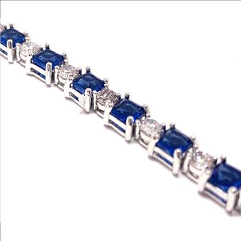 18k Gold Overlay 9.75ctw Sapphire & Diamonique Diamond Tennis Bracelet