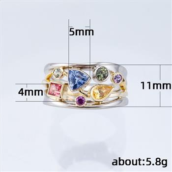 18K Gold Overlay Modern Design Multicolor Stones Ladies Ring Size 7