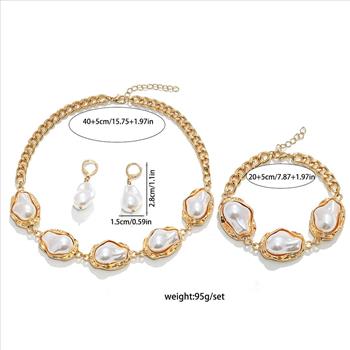 18K Gold Overlay Mother of Pearl Set Necklace, Bracelet & Earrings