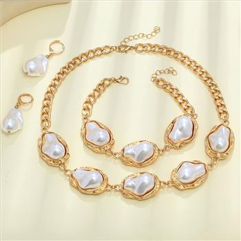 18K Gold Overlay Mother of Pearl Set Necklace, Bracelet & Earrings