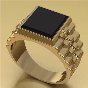 18K Gold Overlay Rolex Design Black Onyx Mens Ring Size 10