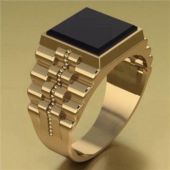 18K Gold Overlay Rolex Design Black Onyx Mens Ring Size 10