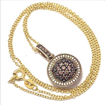 18k Rose Gold & .925 Sterling Silver 1.00ctw Chocolate & White Diamonique Diamond Necklace