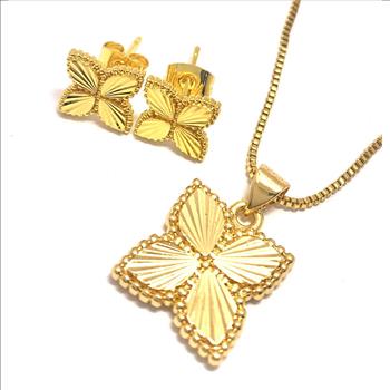 18k Yellow Gold Overlay Set Fancy Necklace & Earrings