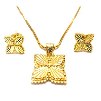 18k Yellow Gold Overlay Set Fancy Necklace & Earrings