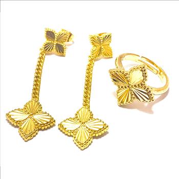 18k Yellow Gold Overlay Set Fancy Ring & Earrings