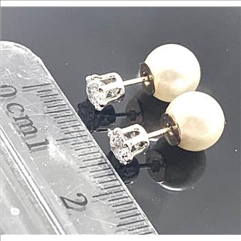 2 IN 1 Reversible Design .925 Sterling Silver & 18k Gold 0.25ctw Diamonique Diamond Stud Earrings