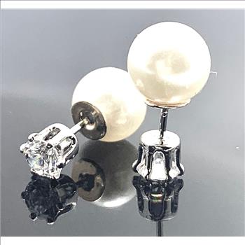 2 IN 1 Reversible Design .925 Sterling Silver & 18k Gold 0.25ctw Diamonique Diamond Stud Earrings