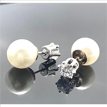 2 IN 1 Reversible Design .925 Sterling Silver & 18k Gold 0.25ctw Diamonique Diamond Stud Earrings