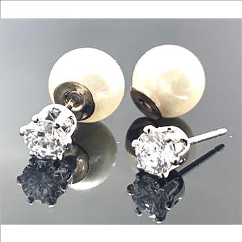 2 IN 1 Reversible Design .925 Sterling Silver & 18k Gold 0.25ctw Diamonique Diamond Stud Earrings