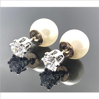 2 IN 1 Reversible Design .925 Sterling Silver & 18k Gold 0.25ctw Diamonique Diamond Stud Earrings