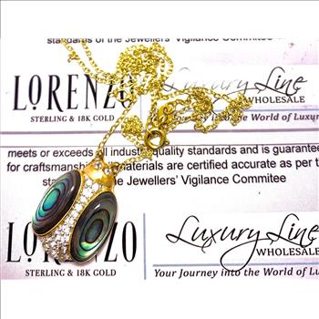 $291 COLORE SG Lorenzo 18K YG & .925 Sterling Silver 5.96ctw Genuine Opal & 0.45ctw White Topaz Necklace