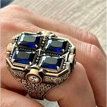 3.00ctw Blue Topaz Unisex Ring 18K Gold Over Size 10