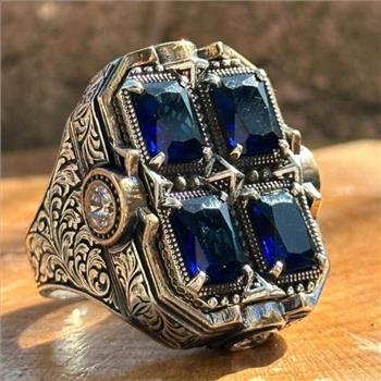 3.00ctw Blue Topaz Unisex Ring 18K Gold Over Size 10