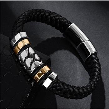 31.4 gram Mens Leather & SS Bangle Bracelet