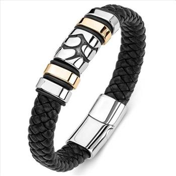 31.4 gram Mens Leather & SS Bangle Bracelet