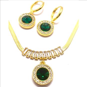 35.50ctw Emerald & CZ Set Fancy Necklace, Bracelet & Earrings