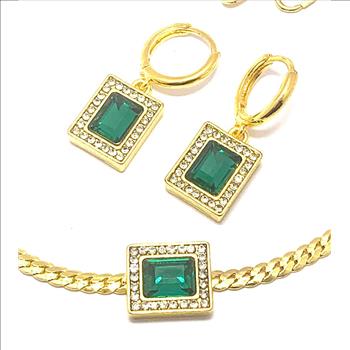 35.50ctw Emerald & CZ Set Fancy Necklace, Bracelet & Earrings