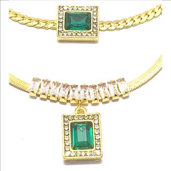 35.50ctw Emerald & CZ Set Fancy Necklace, Bracelet & Earrings