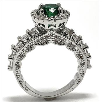 4.00ctw Emerald & Diamonique Diamond Engagement Ring