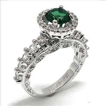 4.00ctw Emerald & Diamonique Diamond Engagement Ring