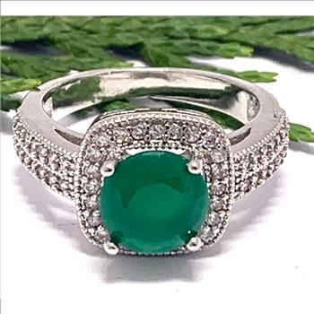 4.75ctw Emerald & Diamonique Diamond Ring Size 7