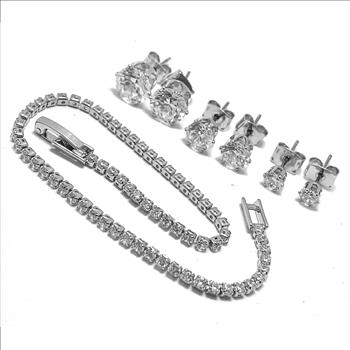 4pc Jewelry Lot- Tennis Bracelet / 3 Pairs Stud Earrings 12.50ctw Diamonique Diamond